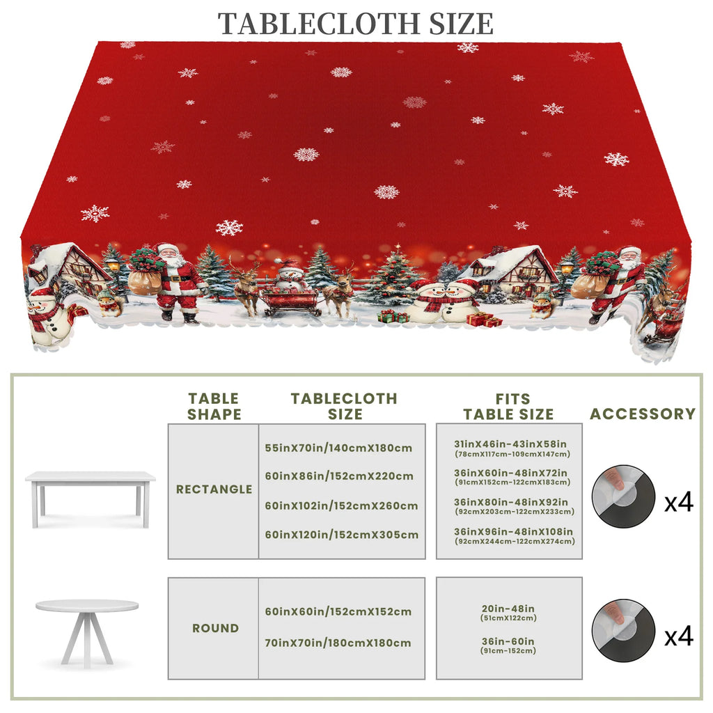 1 Piece of Red Merry Christmas Themed Printed Tablecloth, Retro Country Farmhouse Style, Santa Claus, Snowman, Snow Scene Pattern Design, Suitable for Christmas, New Year's Party, Party Decoration, Kitchen Accessories, Room a