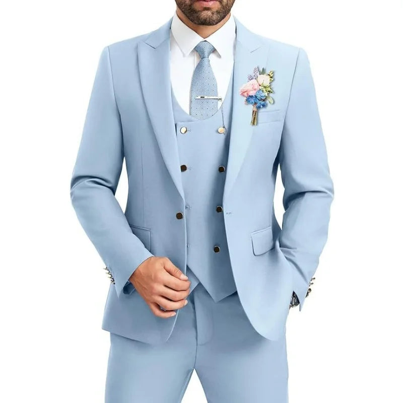 Men's slim fit suit 3-piece set, double breasted ball tailcoat, formal casual jacket, vest, pants