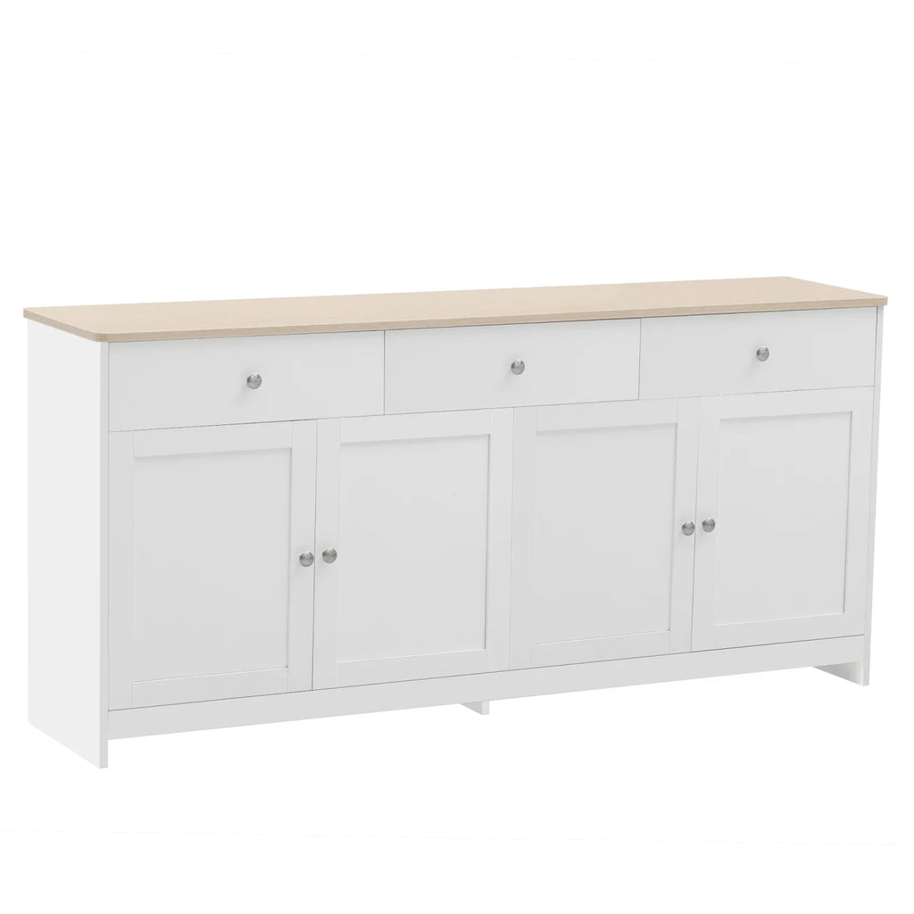 Comanlai Sideboard with Wood Paint Countertop,Kitchen Cabinet with Worktop,4 Doors,3 Drawers,for Living Room and Dining Room