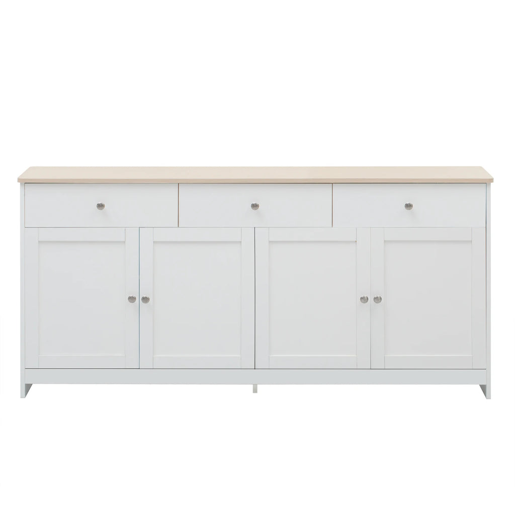 Comanlai Sideboard with Wood Paint Countertop,Kitchen Cabinet with Worktop,4 Doors,3 Drawers,for Living Room and Dining Room