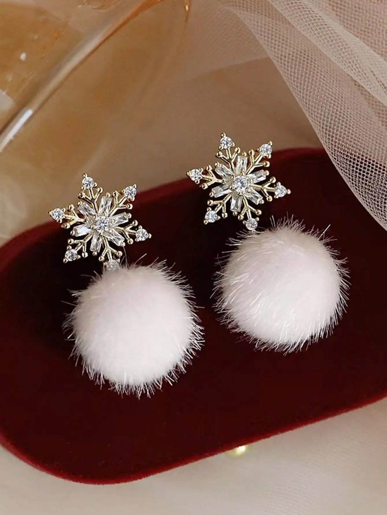 Cute Pompom Ball Bow Snowflake Elk Earrings Sweet Fashion Jewelry for Women and Girls New Year Gifts