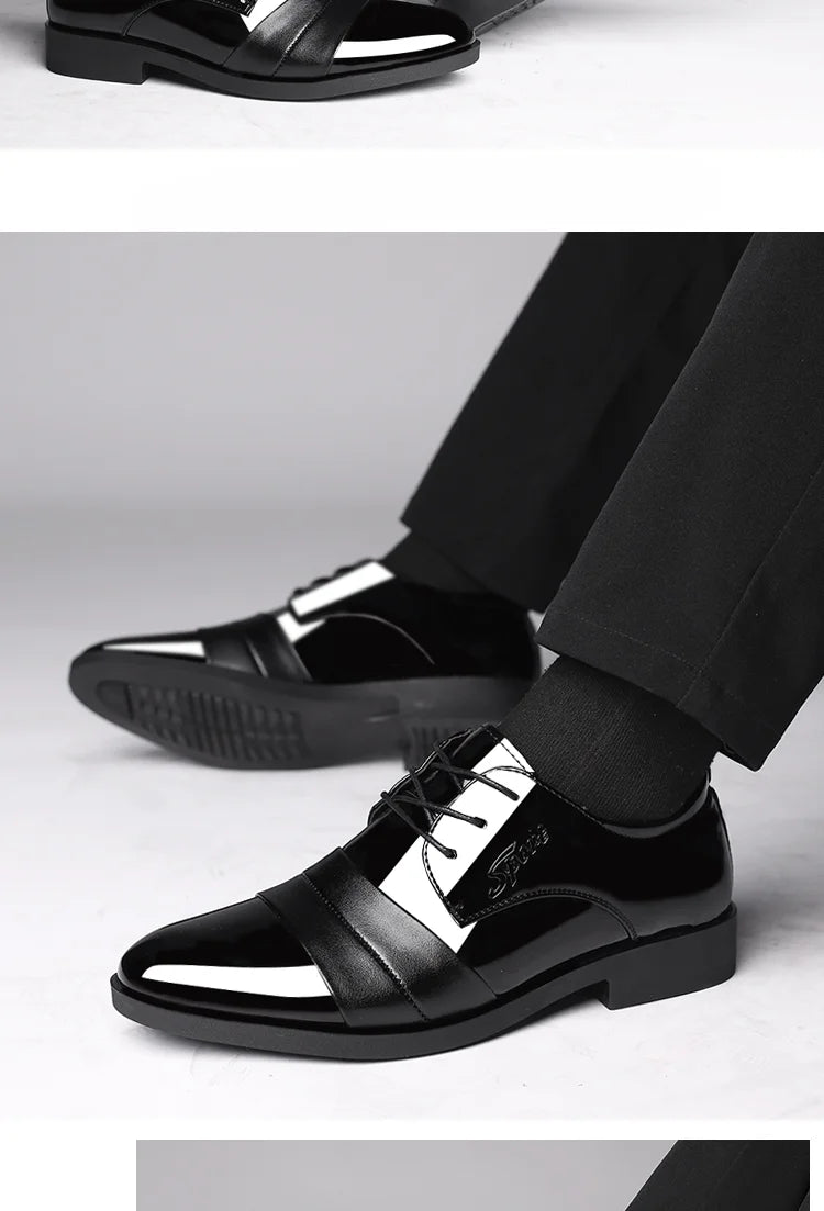 Social Shoe for Men Casual Business Patent Leather Shoes Man Bright Upper Pointed Toe 2025 Trend Office Suit Footwear New