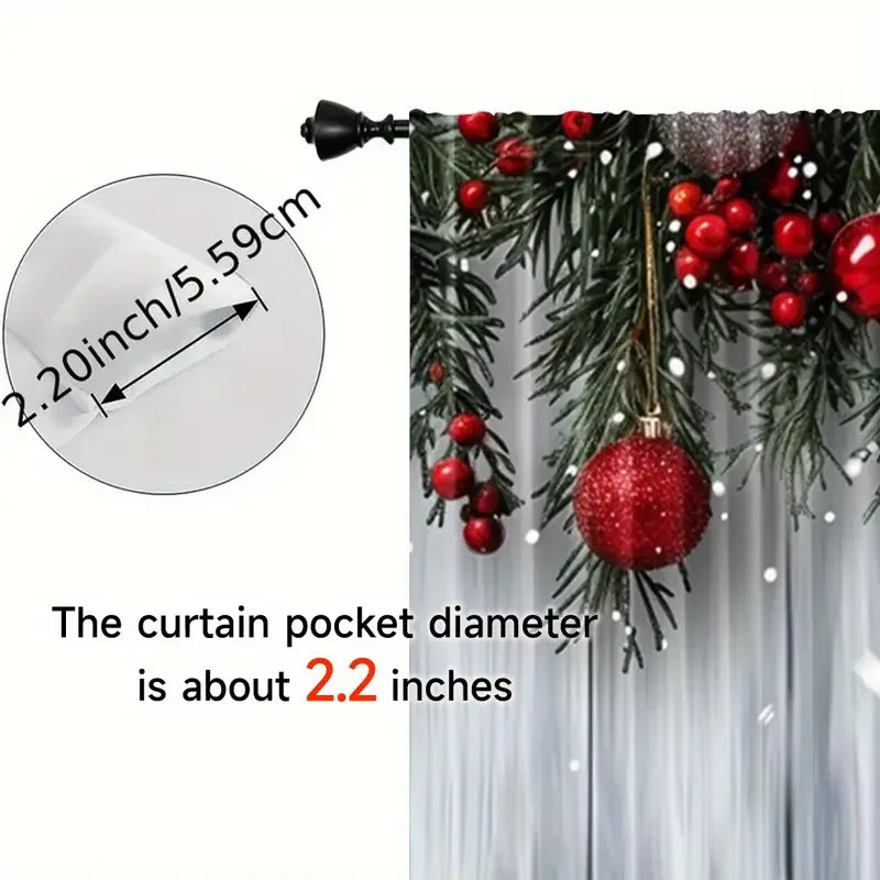 Holiday Christmas balls and pine branch - printed curtains, suitable for home decoration in bedrooms and living rooms