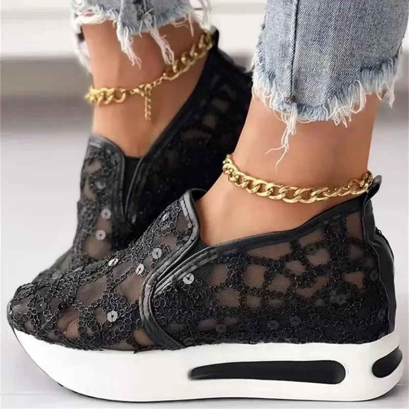 Lace Flats Platform Women Sport Shoes Mesh Breathable Sneakers  Summer New Casual Sandals Running Beach Rocking Dance Shoes