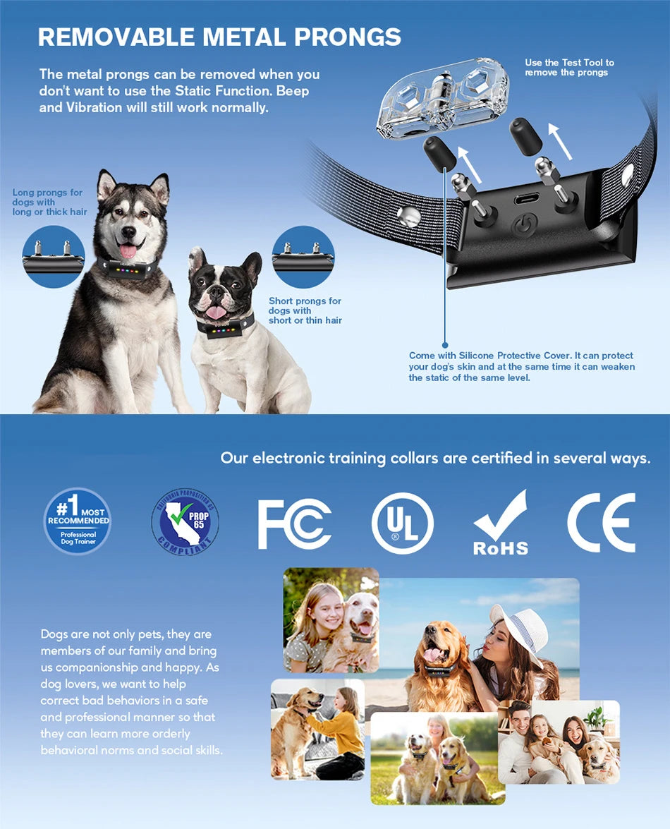 ROJECO  Dog Training Collar with Remote Control 1600FT IP67 Waterproof Electric Dog Collar For Pet Dog Bark Control Stop Collar