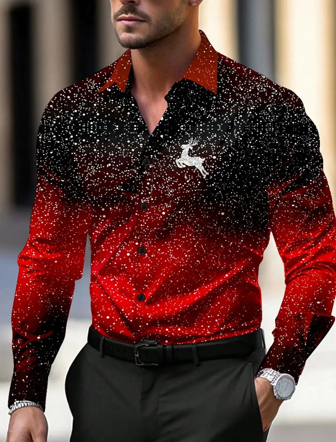 Christmas Theme Men's Christmas Trees Printed Shirts Snowflake Gradient Graphics Button Up Long Sleeve Shirts Fashion Tops Thin