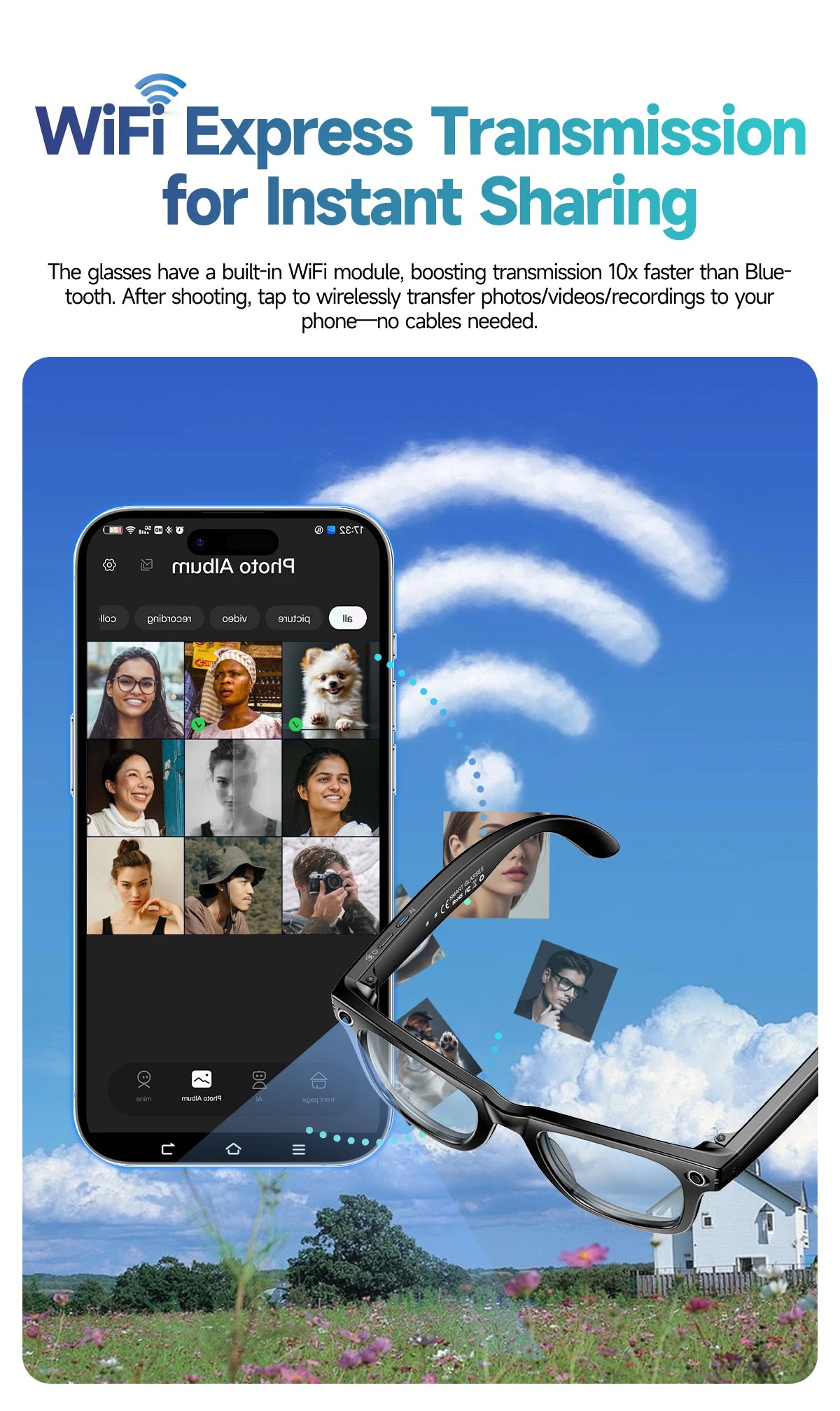 Smart AI Translation Smart Glasses Take Photos Recognizing Objects 4K Camera Bluetooth Music Call Intelligent Recording Glasses