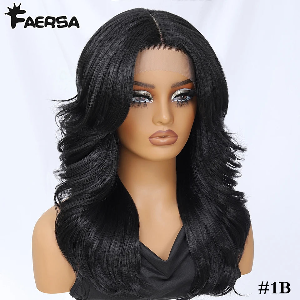 Layered Wigs 13x5x1T-Part Lace Wig With Bangs For Women 18 Inch Red Synthetic Lace Front Wig For Daily Use Ombre Brown Afro Wigs
