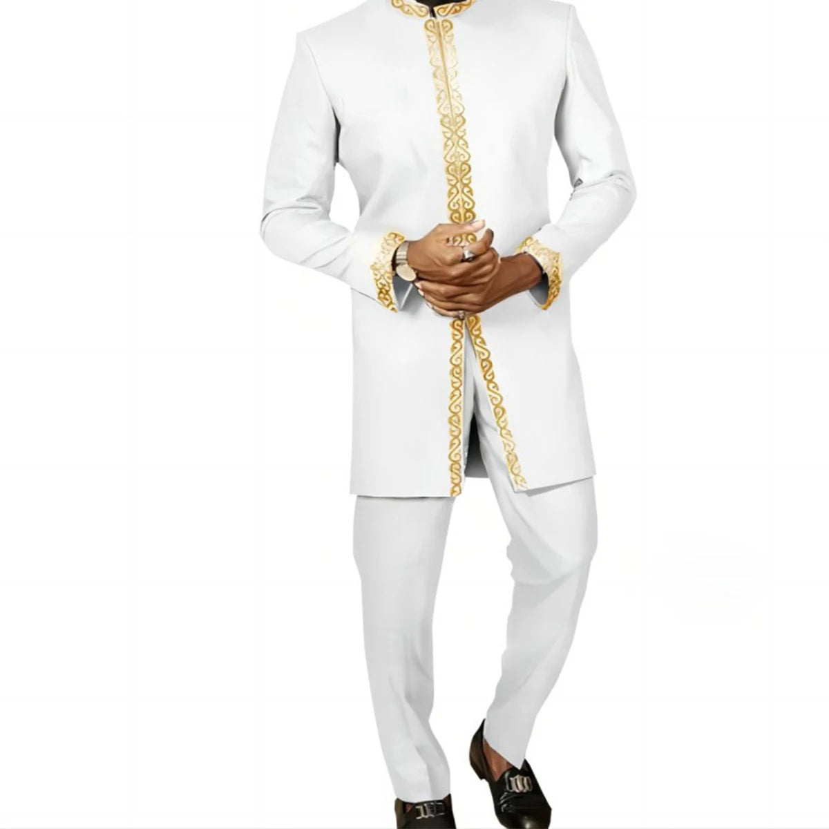 2025 New African Traditional Men's Suit Fashion Luxury Men's Suit Casual Loose Two Piece Set Holiday Wedding Men's Suit Kaftan