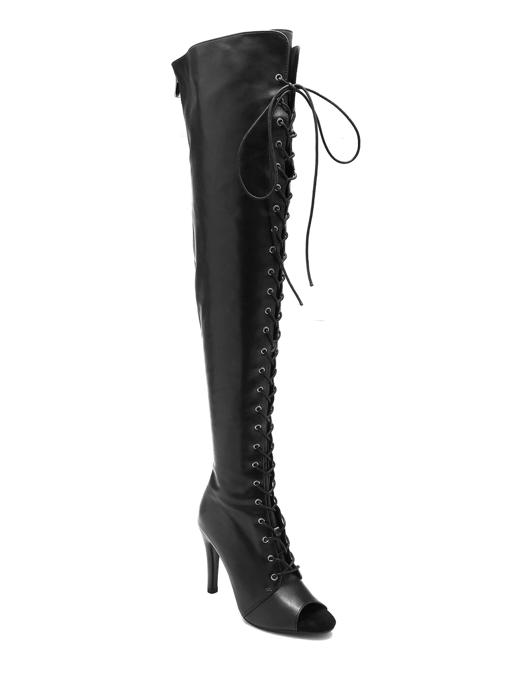 Black High Women Heels Soft Peep Toe Boots Stilettos Jazz Dance Over the Knee Shoes for Latin Dancing Big Size, match with women's dress