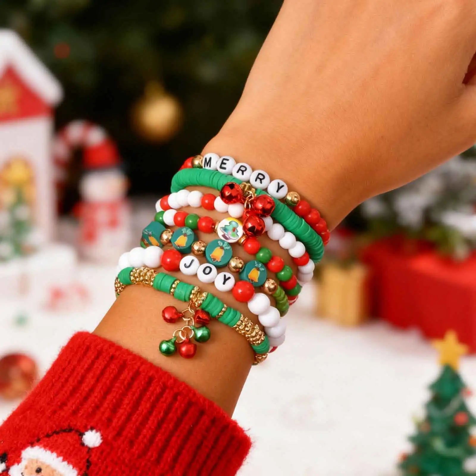 Colorful Multi-layer Bracelet Set, Snowflake Small Bell Charm Bracelet for Women Girl, Fashion Jewelry Festival Gift