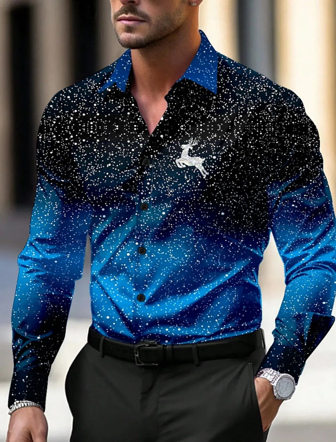 Christmas Theme Men's Christmas Trees Printed Shirts Snowflake Gradient Graphics Button Up Long Sleeve Shirts Fashion Tops Thin
