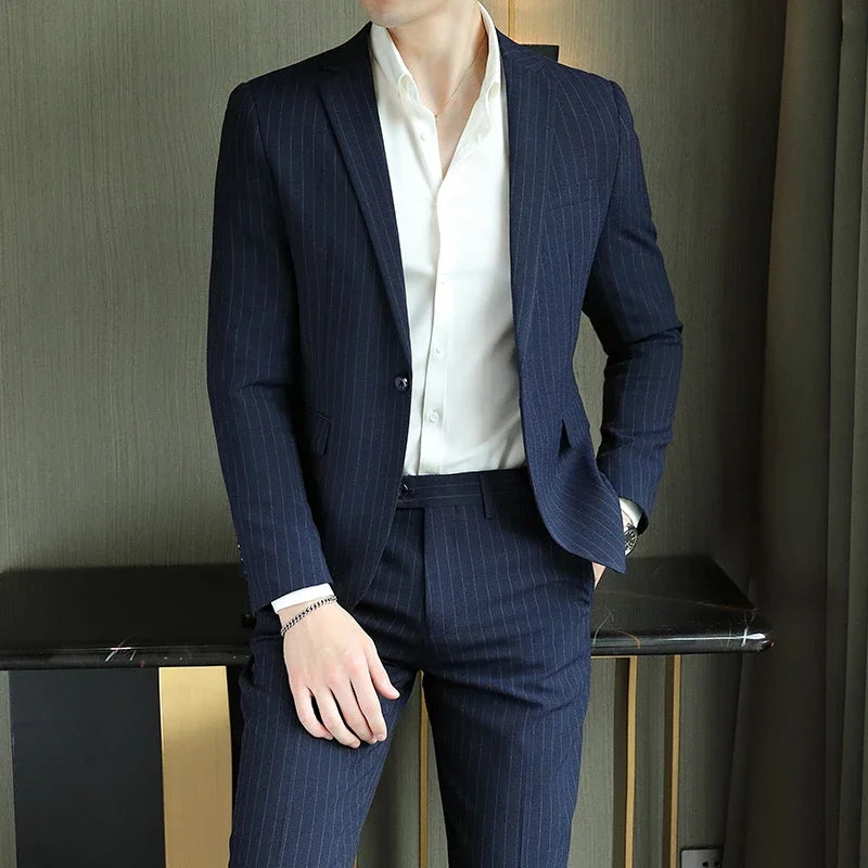 Men's High-End Boutique Suit And Trousers Set British Wedding Party Fashion Business Casual Trendy Two-Piece Ensemble