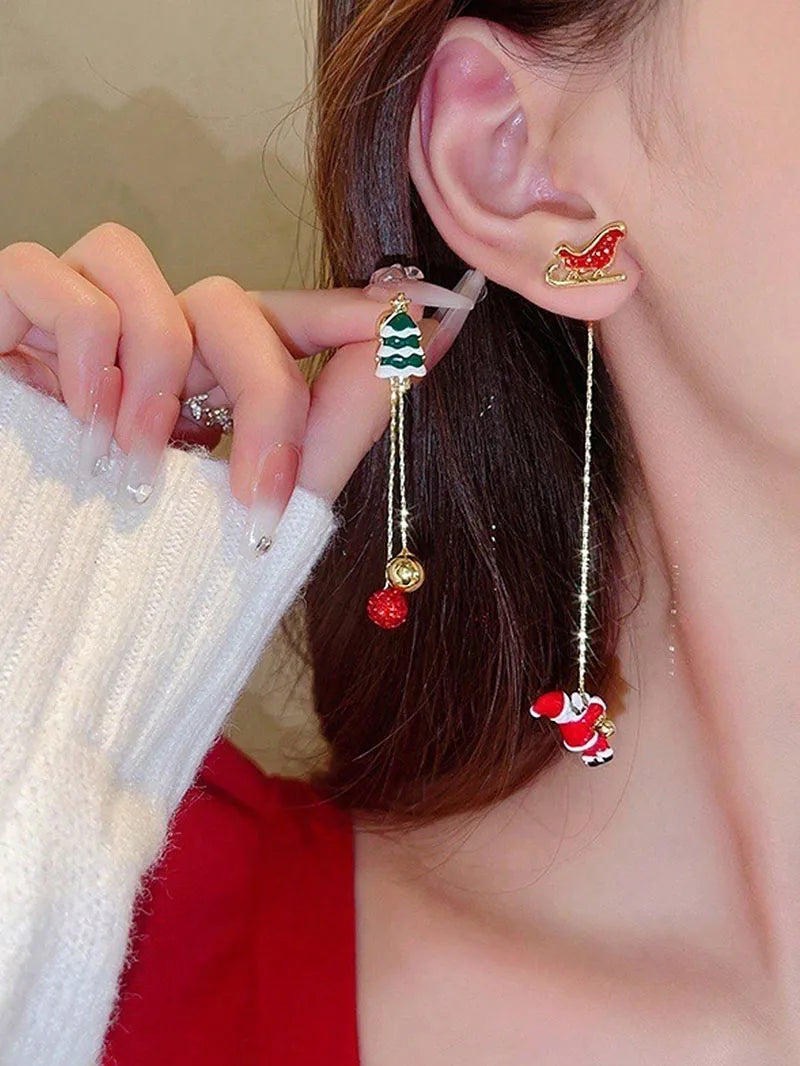 Cute Pompom Ball Bow Snowflake Elk Earrings Sweet Fashion Jewelry for Women and Girls New Year Gifts