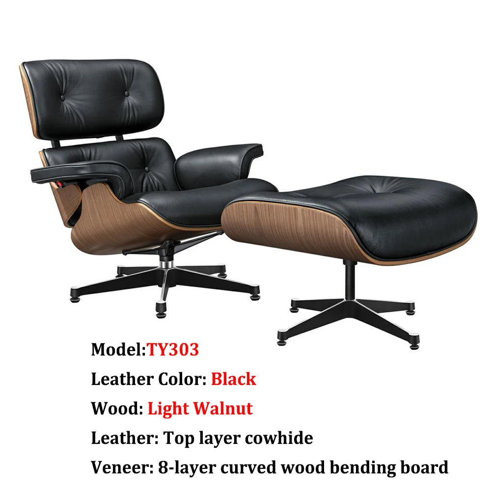 Top Layer Cowhide Classic Recliner Ottoman Light Rosewood Light   Walnut Armchair Swivel Lounge Chair Furniture Leisure Chair