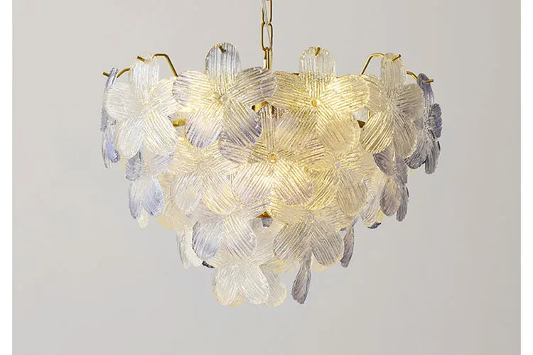 LED Glass Flower Pendant Light for Living Dining Room Bedroom Modern French Style Home Decoration Hanging Lamp E14