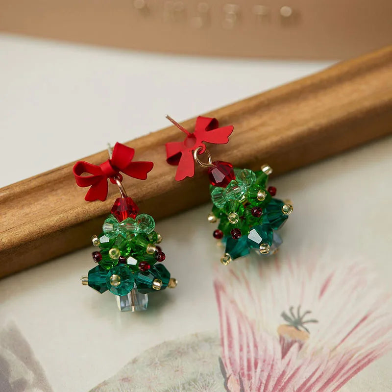 Cute Pompom Ball Bow Snowflake Elk Earrings Sweet Fashion Jewelry for Women and Girls New Year Gifts
