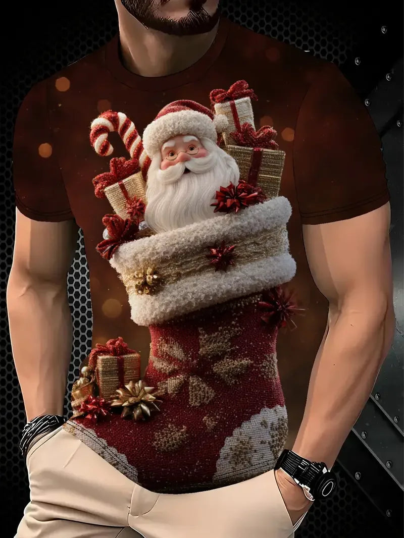 2026 Christmas T-Shirts Summer Funny Santa Claus Fashion Tops Tee Mens Shirts Summer Holiday Boys Casual Streetwear Clothing