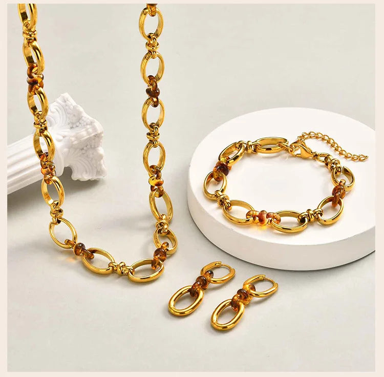 Stainless Steel Double Oval Chain Link Drop Dangle Earrings for Women Statement Jewelry Christmas Gift