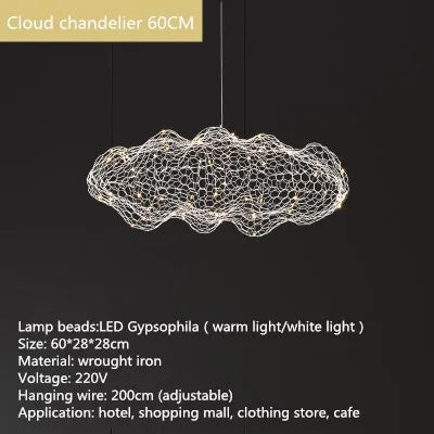 Art Decor Hollow Cloud Pendant Lights For Living Room Bedroom Staircase Danish Design Lamp Industrial Loft Firefly Chandelier