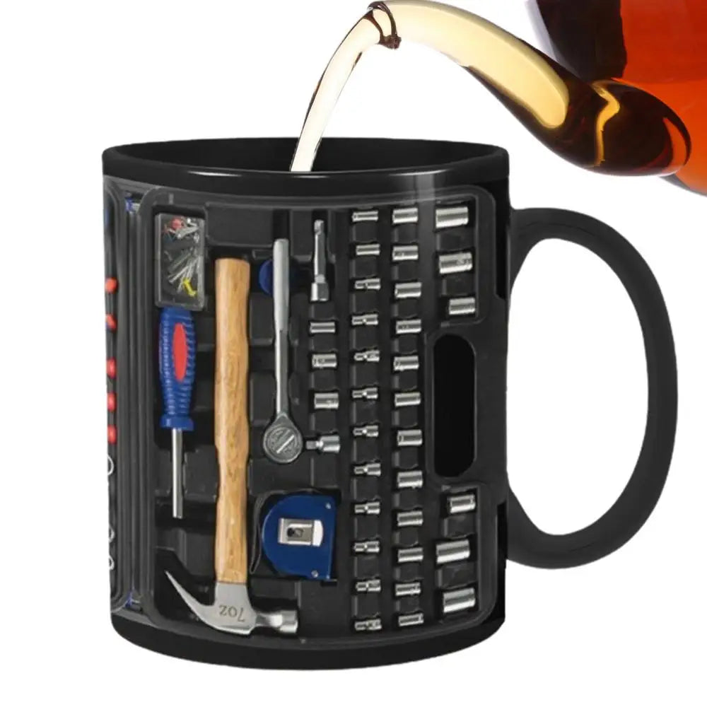 Mechanic Black Mug Black Ceramic Coffee Cup For Mechanics Large Toolbox Coffee Cup Tea Mug For Water Whiskey Soup Juice Wine