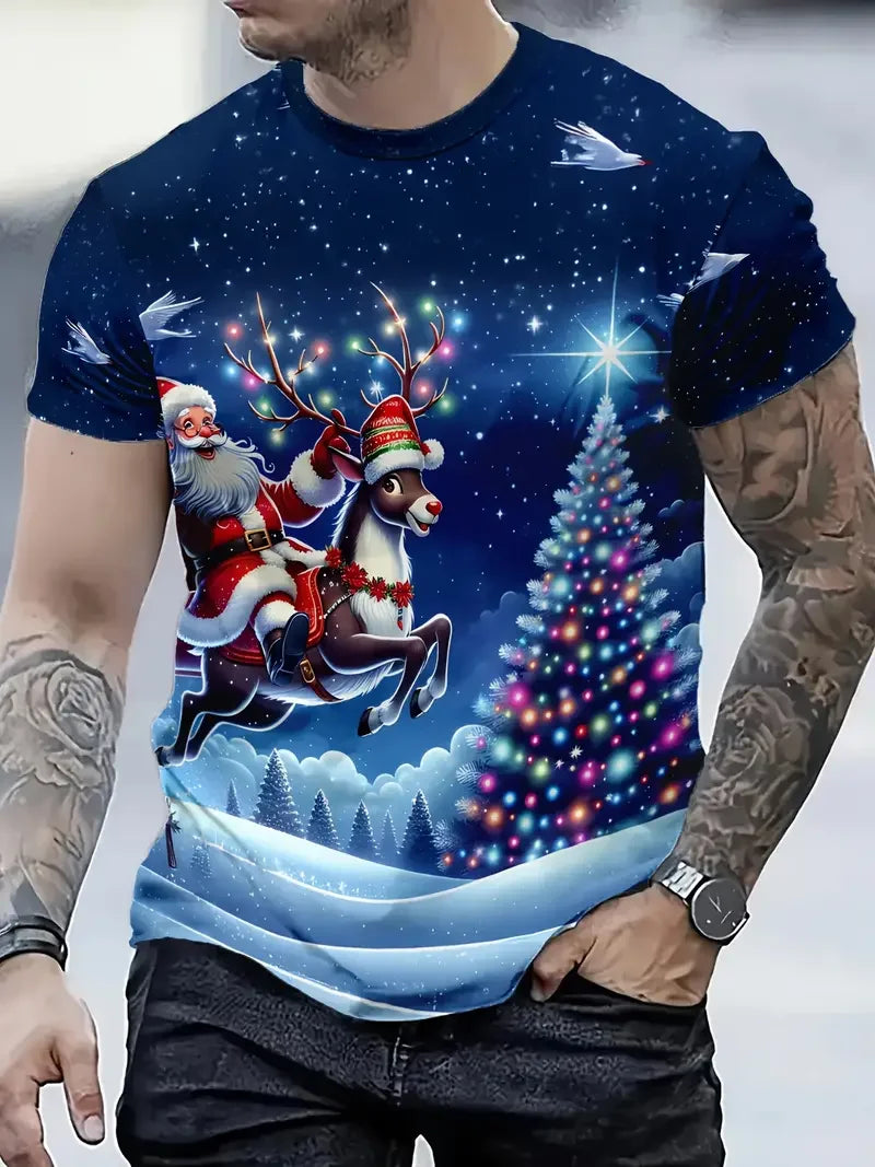 2026 Christmas T-Shirts Summer Funny Santa Claus Fashion Tops Tee Mens Shirts Summer Holiday Boys Casual Streetwear Clothing