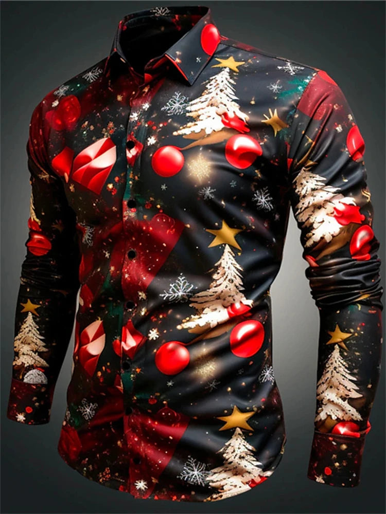 3D Fashion Printed Christmas Pattern Shirt For Autumn And Winter Casual men's Long Sleeve Shirt Street Design Harajuku Tops 2024