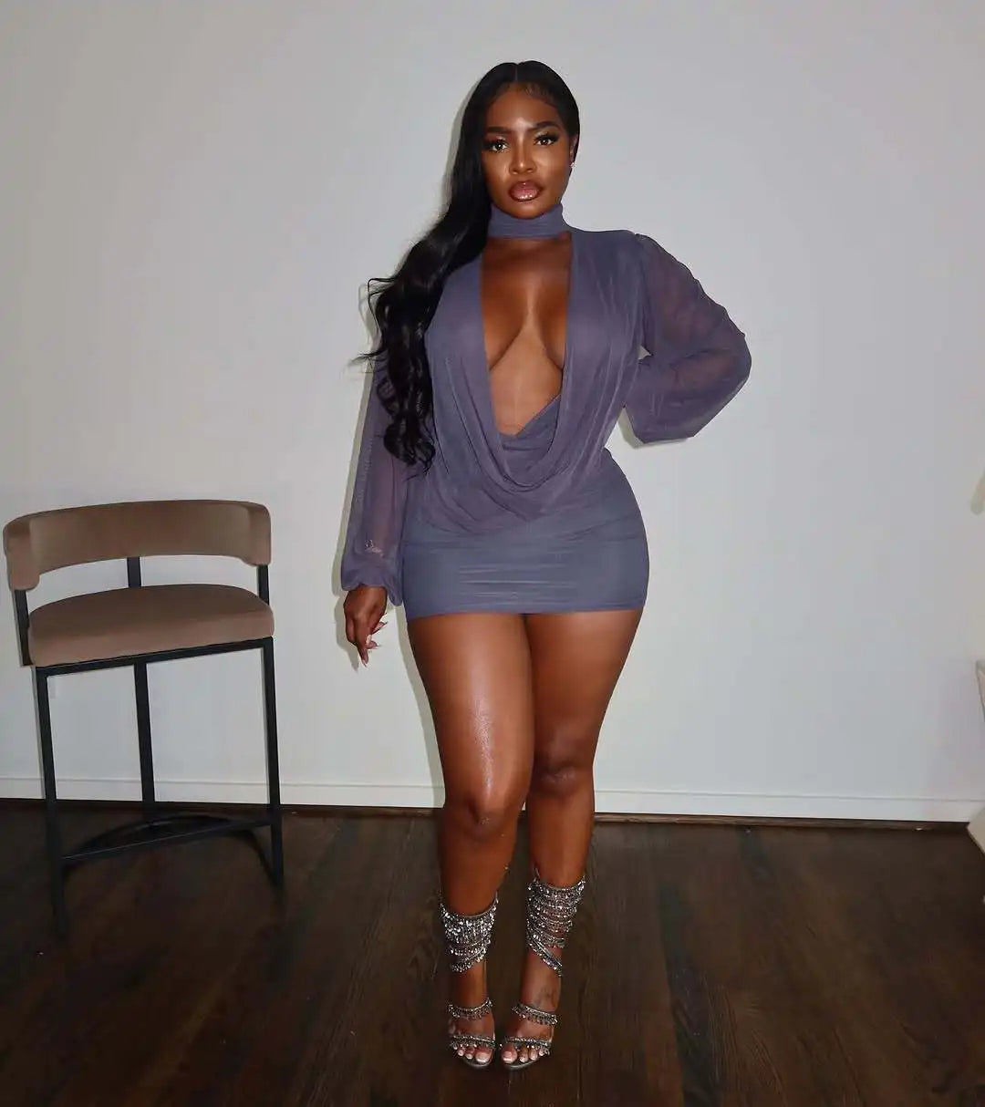 Scarf Dress Women See Through Sexy Irregular Full Sleeve Coquette Midnight Elegant Vacation Birthday Party Bodycon