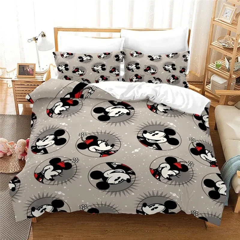 Disney Cartoon Bedding Set Mickey And Minnie Mouse 3D Print Duvet Cover With Pillowcase Bedclothes For Christmas New Year Gifts