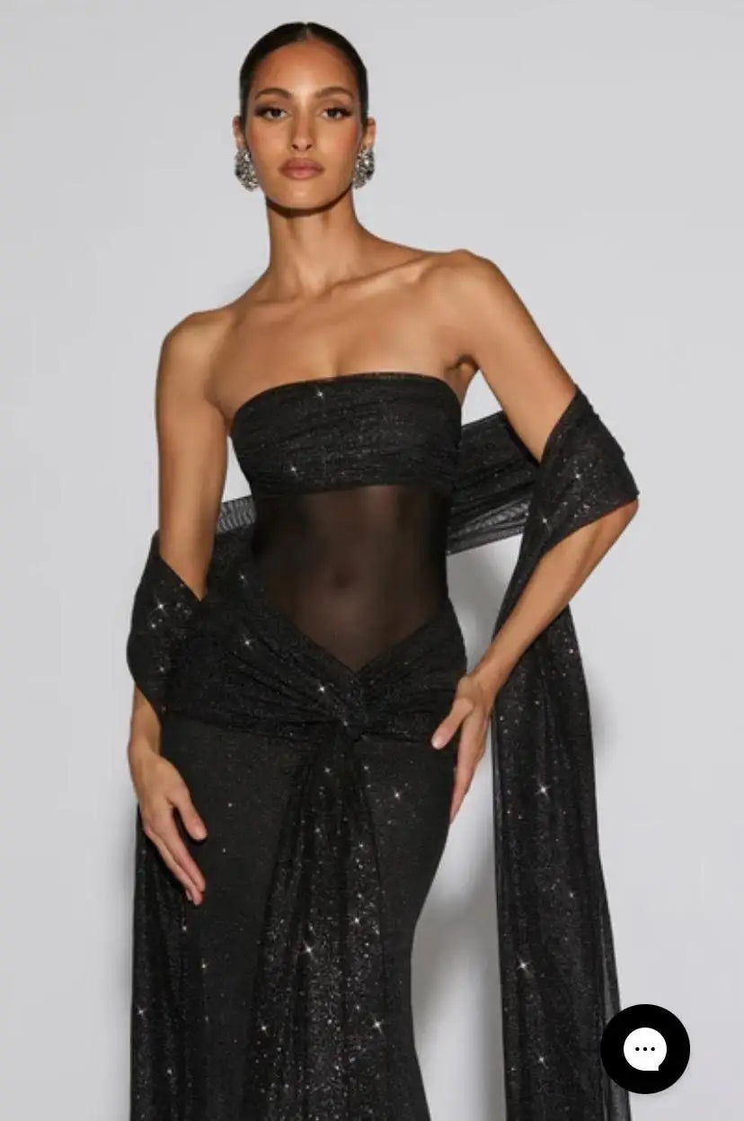 Women's Elegant Bustier Dress Sexy Strapless Corset Transparent Draped Satin Lace Up Bodycon Dresses Evening Party Shining Robe