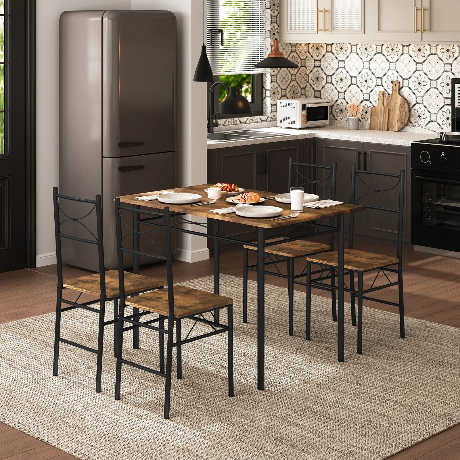 WOLTU Dining Set Dining Table with 4 Chairs for 4 Seat Metal Frame Kitchen Table Rectangular Restaurant Table Dining Room