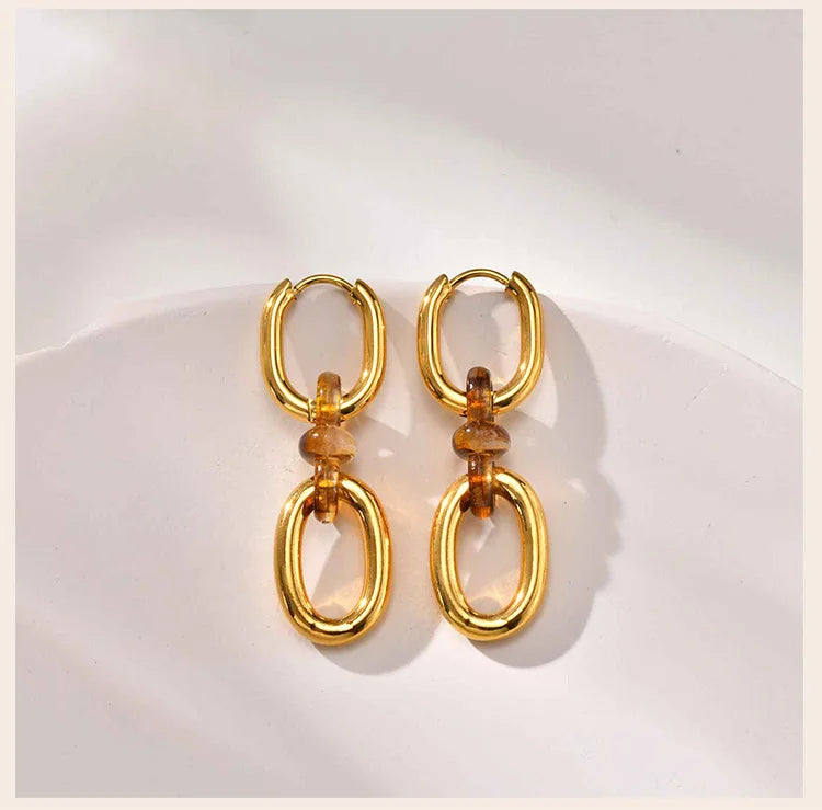 Stainless Steel Double Oval Chain Link Drop Dangle Earrings for Women Statement Jewelry Christmas Gift