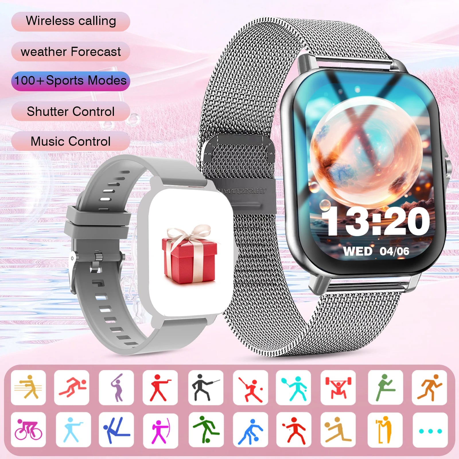 Smartwatch, Wireless Talk/Dial, Multi-Sport Mode for Men and Women, Compatible with IPhone/Andriod