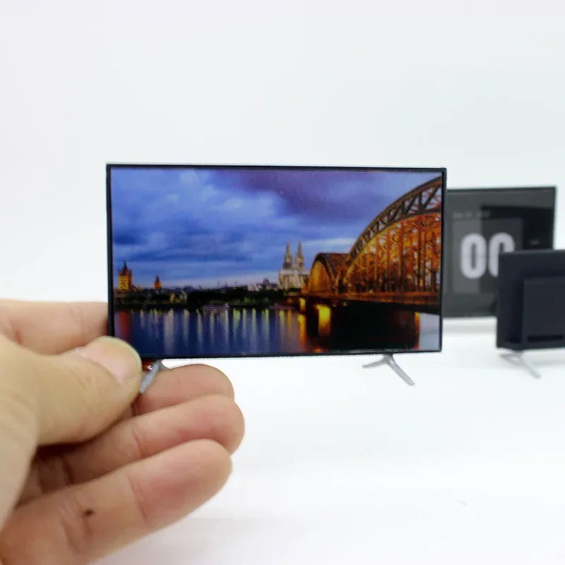 1/12 Dollhouse Mini TV with Stand  TV Scale Miniature Model Home Decor Decoration Toys Gift Doll House Accessories Crafts