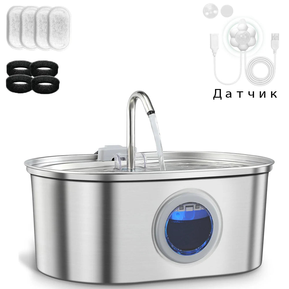 3.2L stainless steel cat water dispenser window has water level, which can be observed, suitable for many cats and dogs