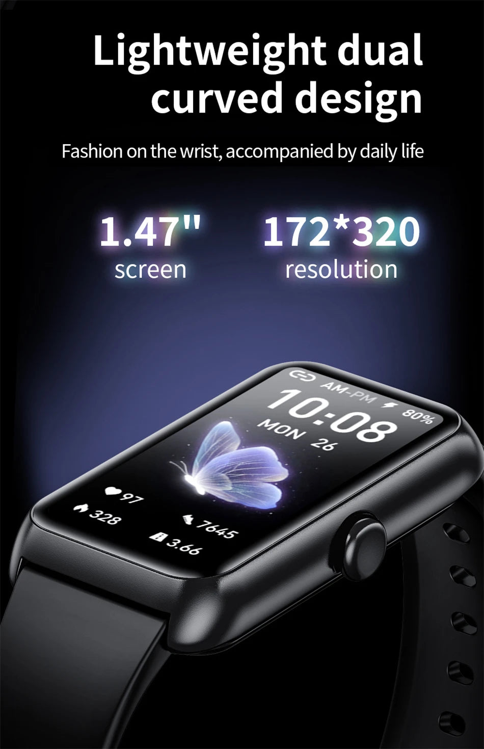 LIGE 1.47" Sports Band Fitness Tracker Watches for Women Men with Heart Rate Sleep Monitor IP68 Waterproof Pedometer Smart Watch