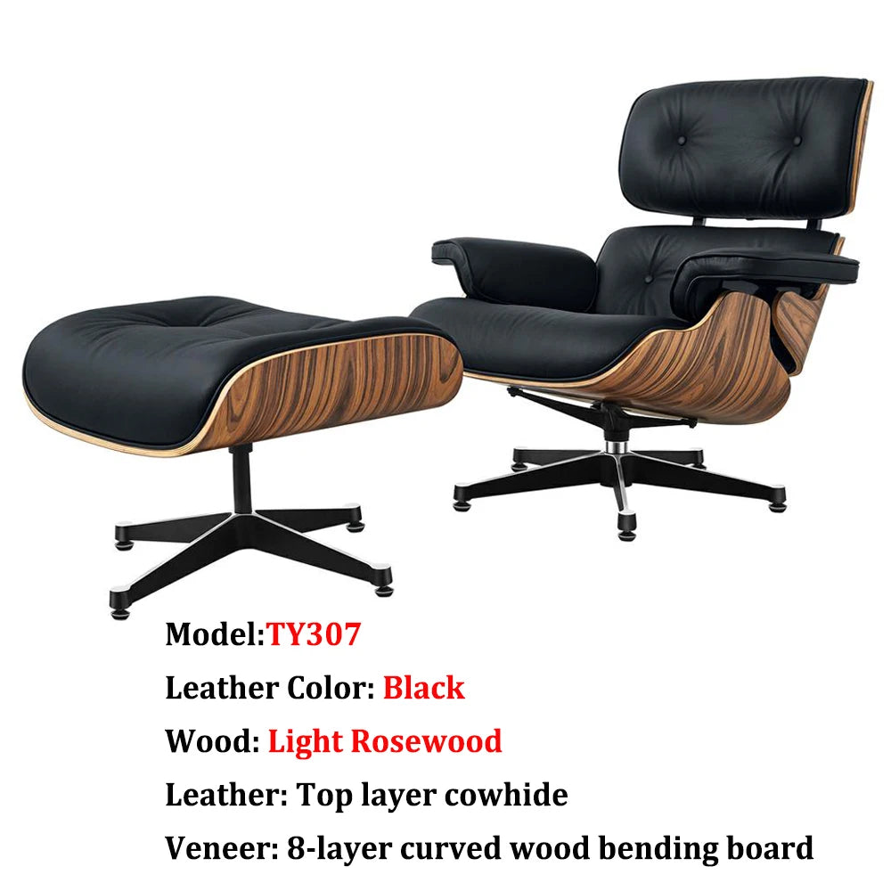 Top Layer Cowhide Classic Recliner Ottoman Light Rosewood Light   Walnut Armchair Swivel Lounge Chair Furniture Leisure Chair