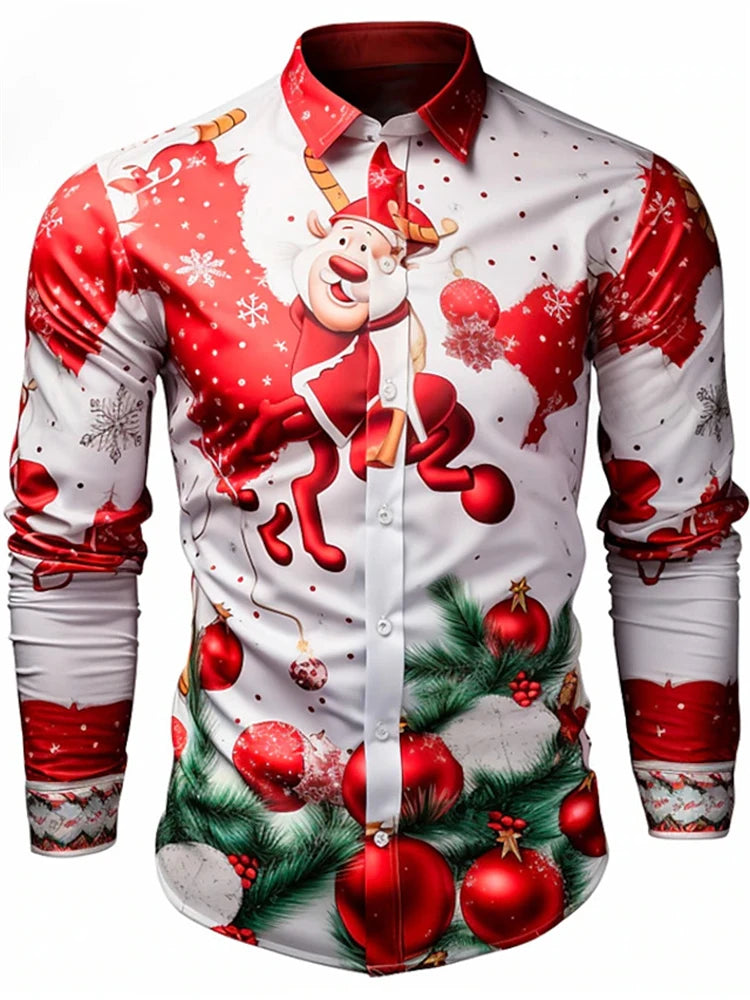 3D Fashion Printed Christmas Pattern Shirt For Autumn And Winter Casual men's Long Sleeve Shirt Street Design Harajuku Tops 2024