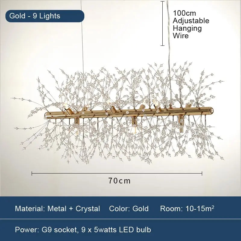 LED Dandelion Pendant Light Modern Crystal Beads Hanging Light Dining Room Living Room Bar Counter Home Decoration G9