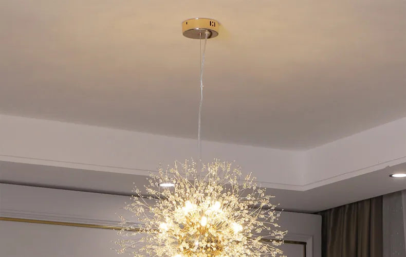 LED Dandelion Pendant Light Modern Crystal Beads Hanging Light Dining Room Living Room Bar Counter Home Decoration G9