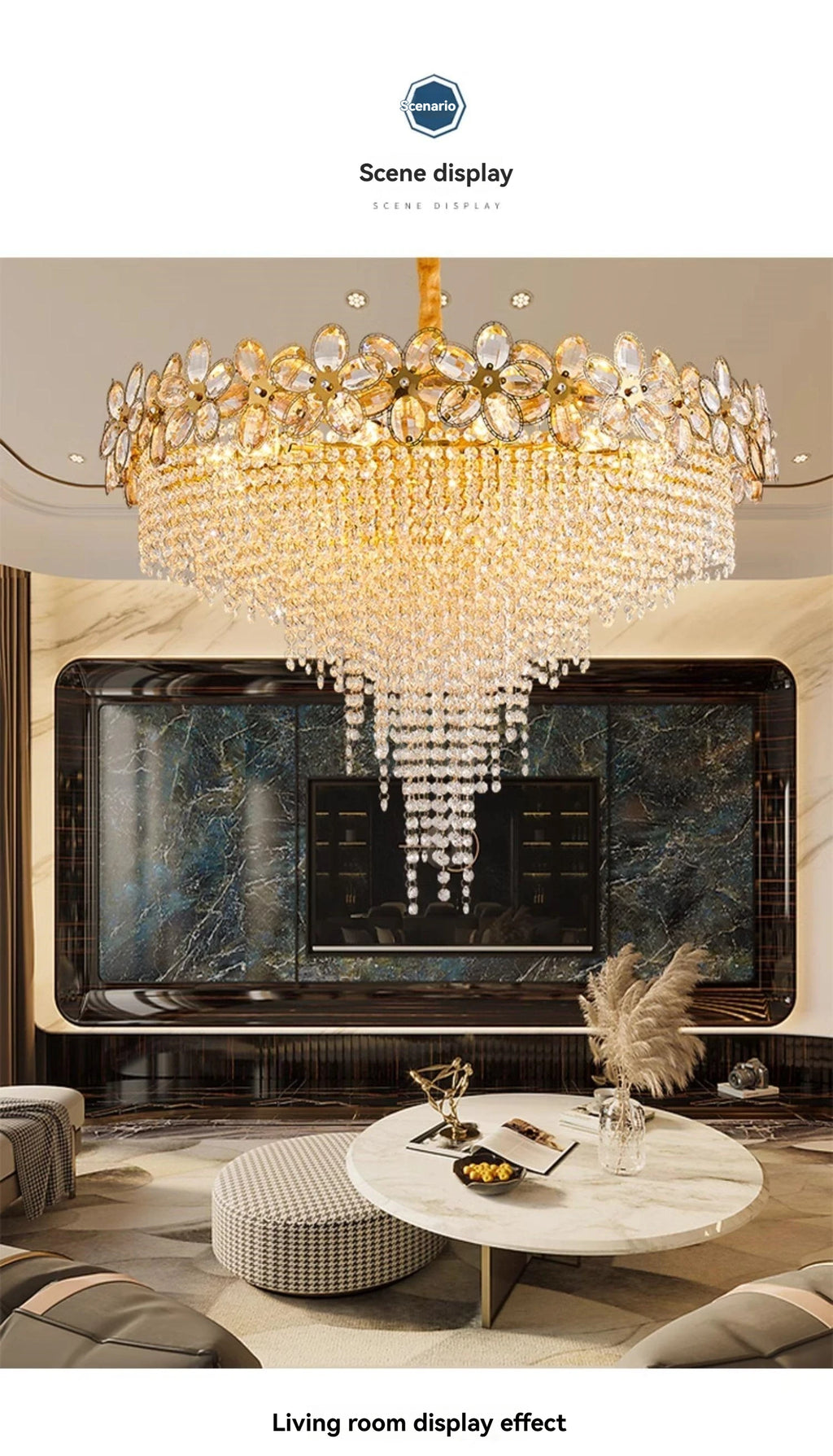 Modern Flower Crystal Tassel Chandelier Living Room Dining Room Gold Crystal Ceiling Pendant Lights Vila Lobby Lighting Fixtures