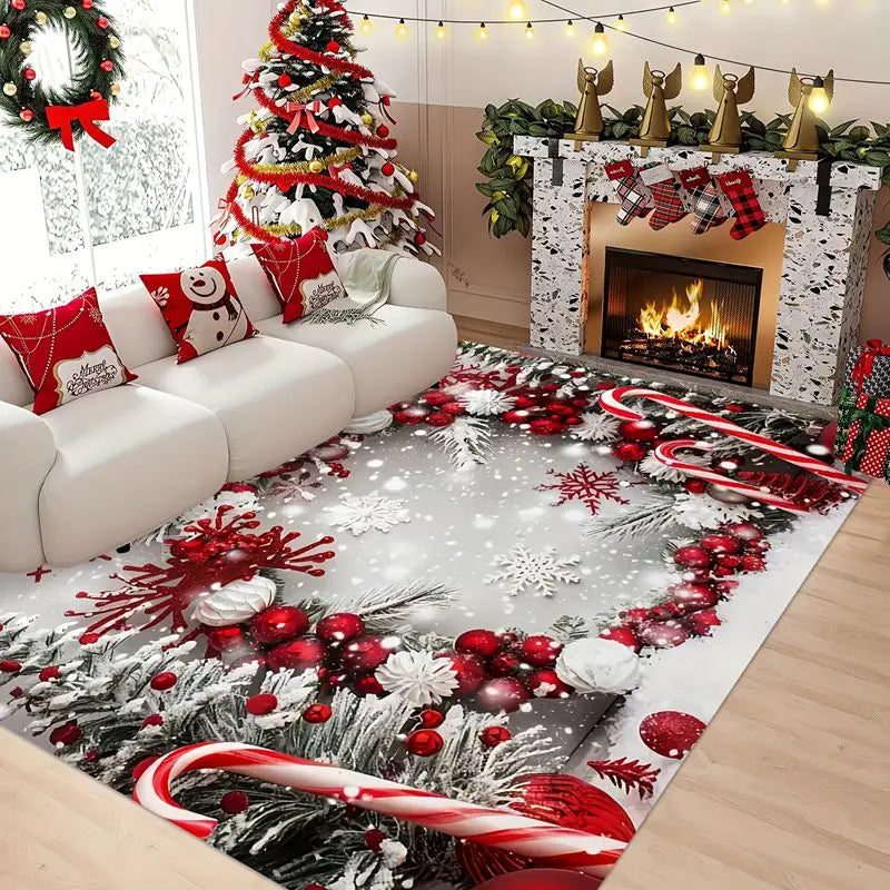 VIKAMA Christmas Carpet Santa Claus Snowman Hallway Balcony Anti-Slip Water-Absorbing Floor Mat Holiday Home Decoration