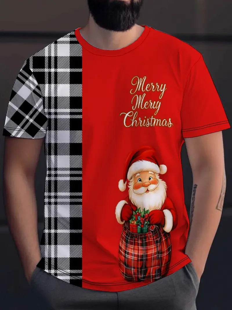 2026 Christmas T-Shirts Summer Funny Santa Claus Fashion Tops Tee Mens Shirts Summer Holiday Boys Casual Streetwear Clothing
