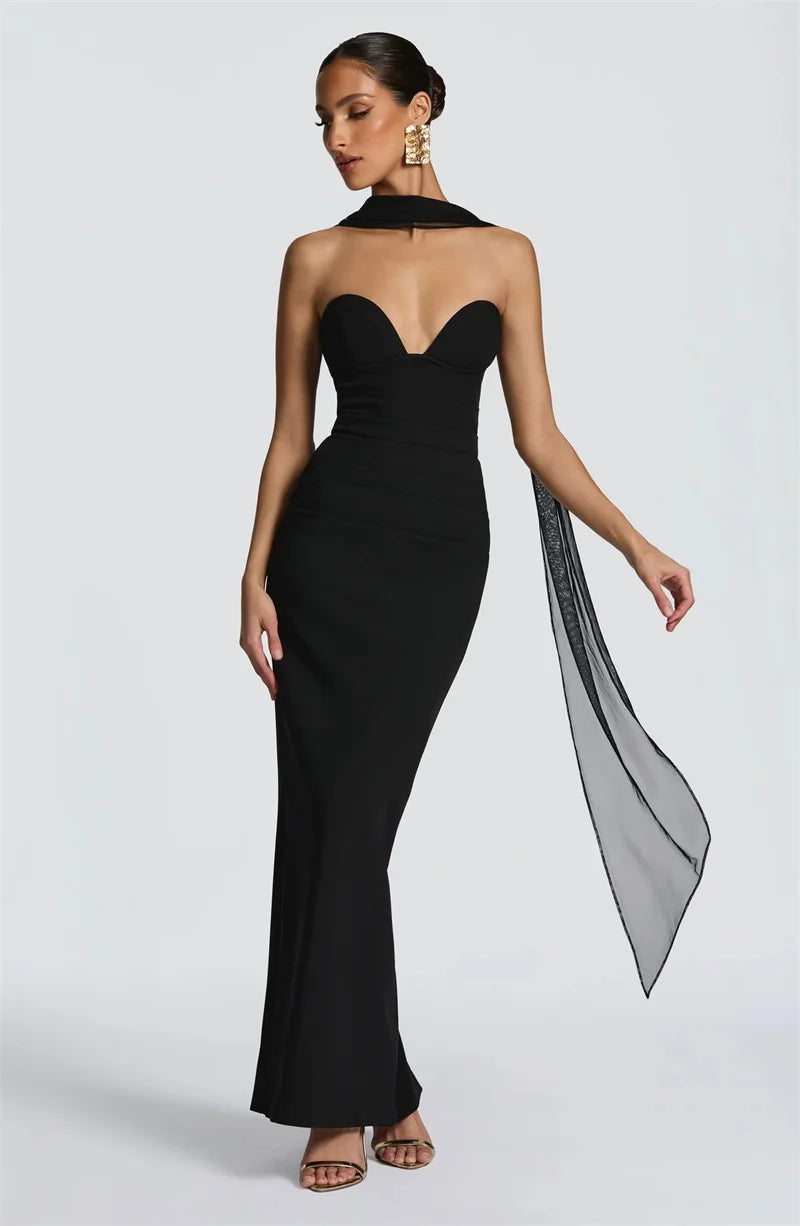 Mozision Off-shoulder Backless Sexy Maxi Dress Women Gown Elegant Zipper Halter Sleeveless Bodycon Club Party Long Dresses