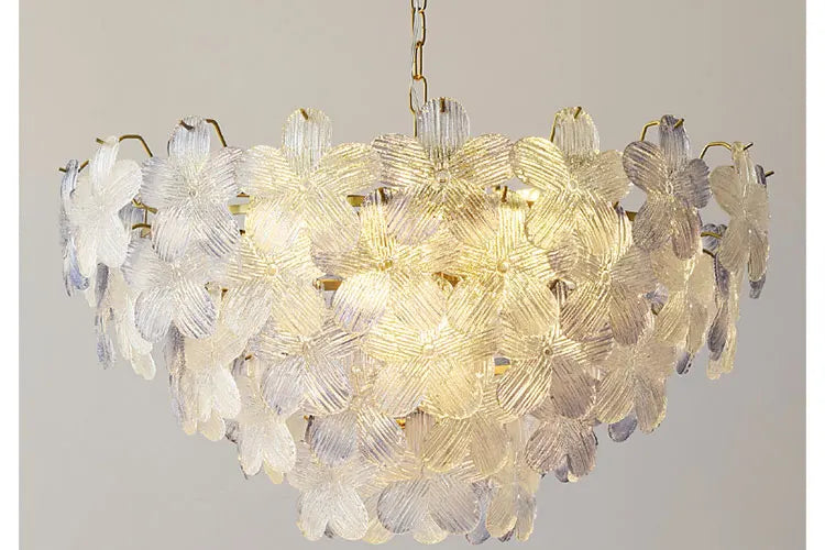 LED Glass Flower Pendant Light for Living Dining Room Bedroom Modern French Style Home Decoration Hanging Lamp E14