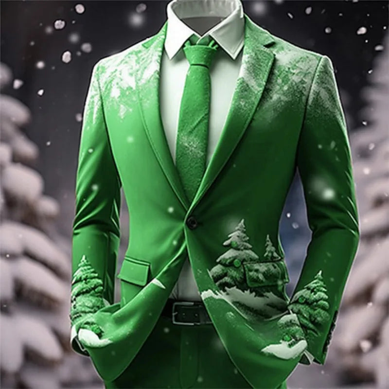 Christmas Outfit Men New Year Suit with Tie Long Sleeve Jacket Xmas Event Costume Fashion Carnival Party Coat Adult 2025 New