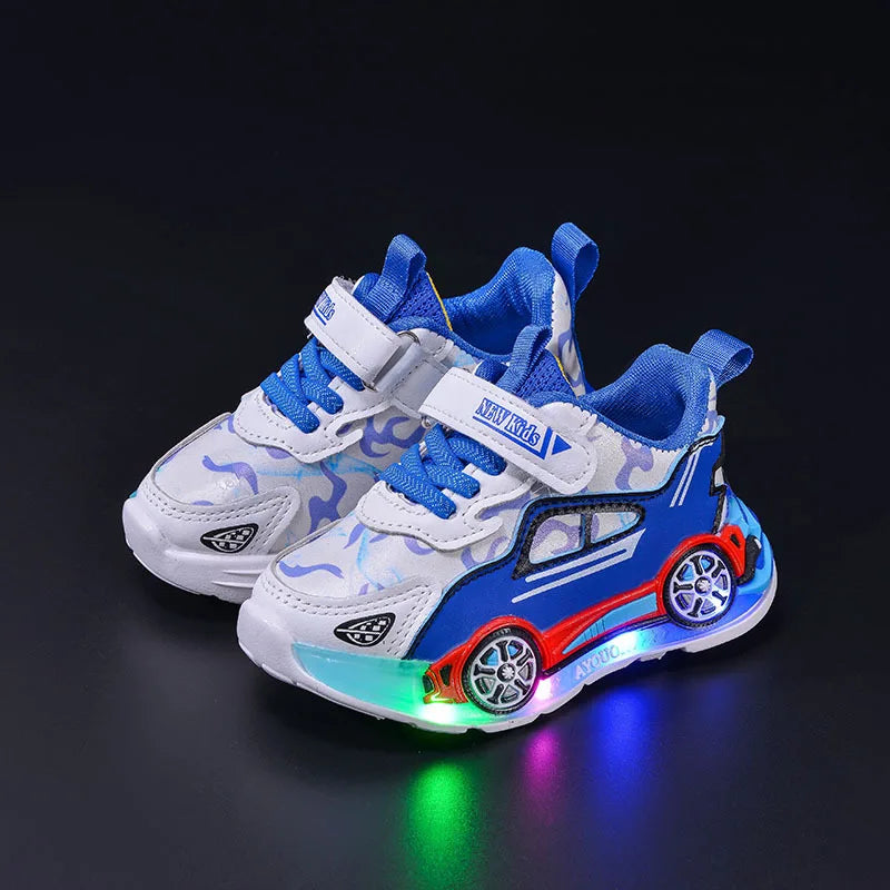 Spring Kids Shoes New Fashion Versatile Casual Shoe Anti Slip Cartoon Car Boy Shoe LED Lights Simple Trendy Sneakers Кроссовки