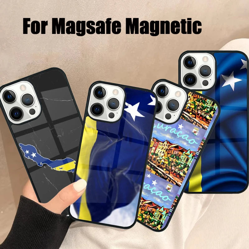 Curacao flag Phone Case For iPhone 17 Air 16e 15 14 13 12 11 Pro Max Plus Magsafe Wireless Magnetic Cover