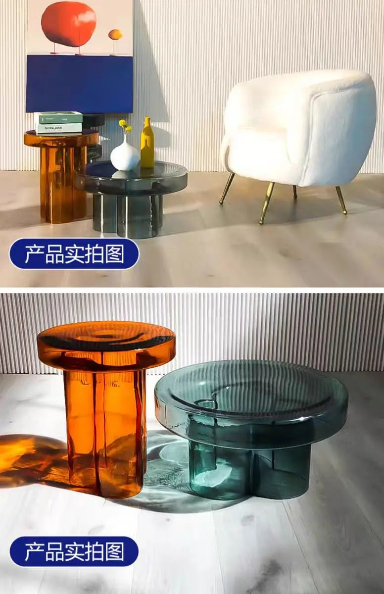 Italian Coffee Table Living Room Art Side Table Combination Coffee Table Round Coffee Tables Light Luxury Round Glass Tables