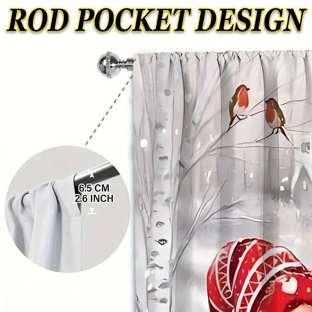 Christmas Flat Printing Curtain with Frosty Forest Christmas Gnome Christmas Bird For Christmas Home  Door Windows Decor Party